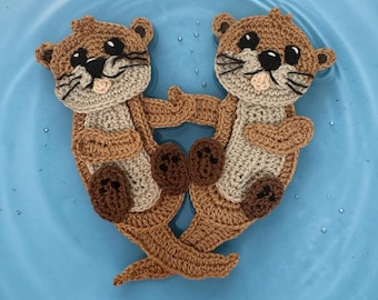 Crochet Otter Applique Pattern Double Woodland animal Couple  (PDF Download)