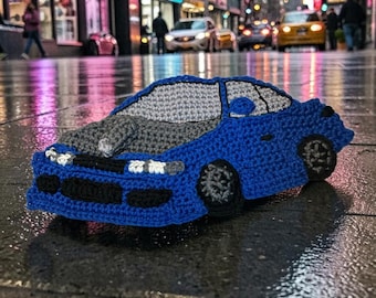 Blue Car Crochet Pattern  Applique Patch US version Instant PDF Download