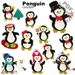Crochet Penguin Applique Pattern: Christmas Winter Theme PDF Download ENG