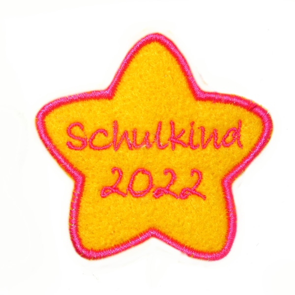 Applikation Schulkind 2023 Stern  Namensschild gestickt bestickt mit Wunschtext  Felt Applique Name Patch -  free color choice Aufnäher