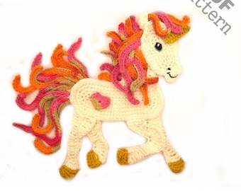 Applikation Crochet Pattern Horse Unicorn Applique patch US version Instant PDF Download