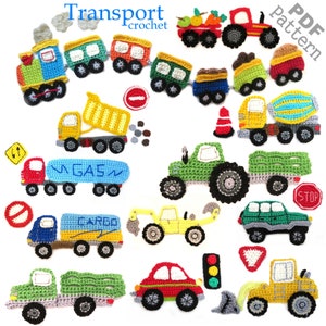 Crochet Vehicle Applique Pattern: Car, Truck, Train & Signs PDF Download ENG