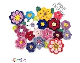 Crochet Pattern  My favorite flowers collection 1  Applique Patch US version Instant PDF Download