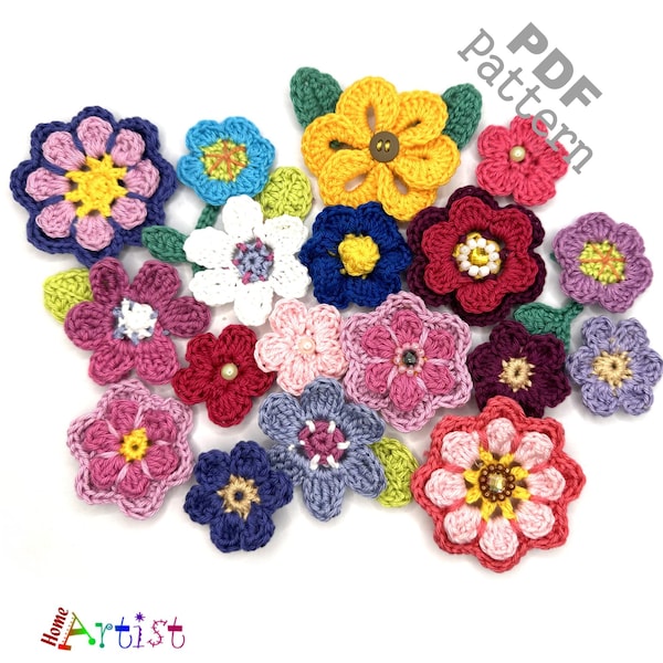 Crochet Pattern  My favorite flowers collection 1  Applique Patch US version Instant PDF Download