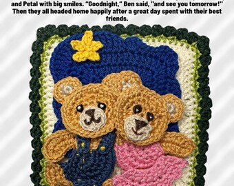 Crochet Bear Applique Pattern: Granny Square Patch Story Teller Blanket 12/12 (PDF Download)