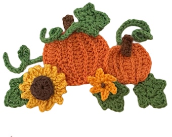 Crochet Pattern Pumpkin garten  sunflower Halloween Applique Patch US version Instant PDF Download
