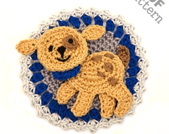 Ornament Dog Patch Button Puppy Applique Crochet Pattern US version Instant PDF DownloadGranny Square