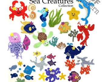 Crochet Pattern - Instant PDF Download - Sea creatures crochet Applique Pattern Collection applique