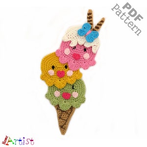 Crochet Applique Pattern Ice Cream US version Instant PDF Download