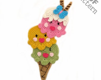 Crochet Applique Pattern - Instant PDF Download - Ice Cream