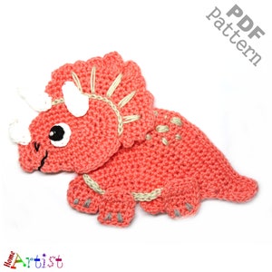 Crochet Pattern Instant PDF Download Triceratops Dino crochet pattern applique image 1