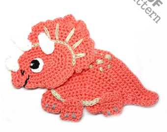 Crochet Pattern Dinosaur Triceratops Dino Applique Patch US version Instant PDF Download