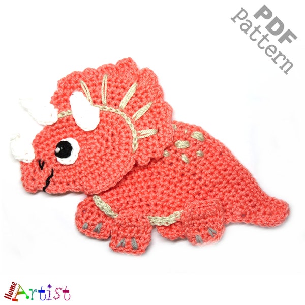 Crochet Pattern - Instant PDF Download - Triceratops Dino crochet pattern applique