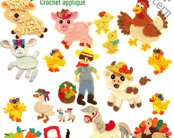 Puede incluir: Patrones de crochet para animales de granja, incluyendo un cerdo, una vaca, una gallina, una oveja, un pato, un caballo y un pavo. Los patrones están disponibles para descargar en PDF.