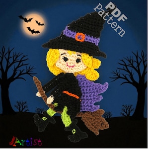 Crochet Pattern Halloween Witch Applique Patch US version Instant PDF Download