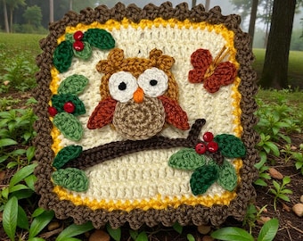 Owl Crochet Pattern Granny Square Hedgehog Patch Applique US version Instant PDF Download