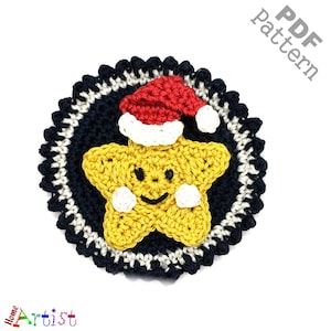 Ornament Crochet Pattern Star Applique Christmas Patch Ornament Button US version Instant PDF Download