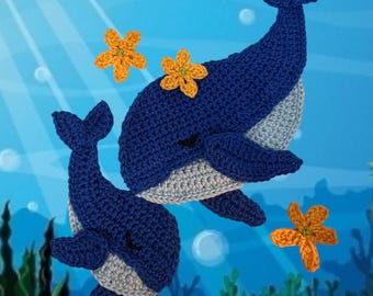 Crochet Whale Applique Pattern: Mom & Baby Sea Creature (PDF Download)