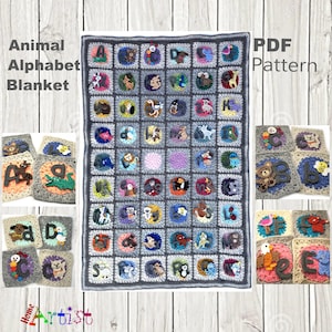 52 dieren + alfabet gehaakt dierendekenspel + appliqué in hoofdletters