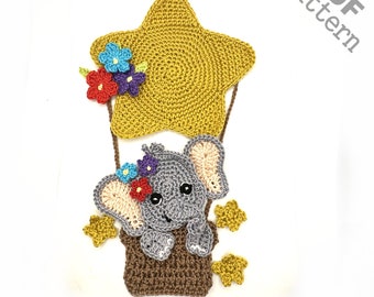 Crochet Pattern Elephant Balloon Applique Patch US version Instant PDF Download
