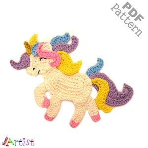Patrón de crochet para apliques de unicornio, versión estadounidense, descarga instantánea en PDF