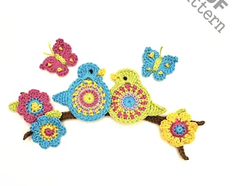 Crochet Pattern Bird set Applique Patch US version Instant PDF Download