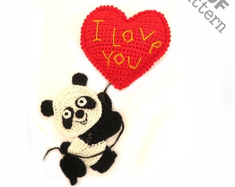 Motif au crochet coeur 3D Panda San Valentin Valentine Applique version américaine Téléchargement PDF instantané