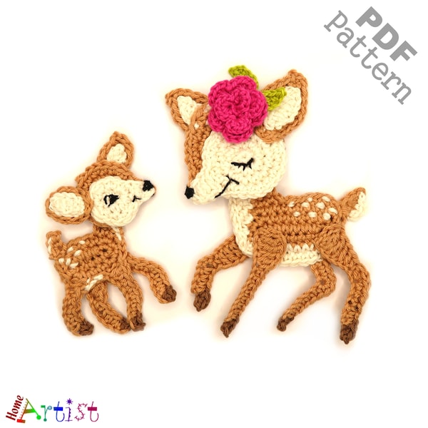 Crochet Pattern - Instant PDF Download - Deer Baby Fawn Mom and Baby Crochet Applique Pattern applique