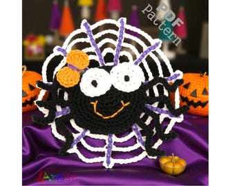 Crochet Patter Spider web Halloween Applique US version Instant PDF Download