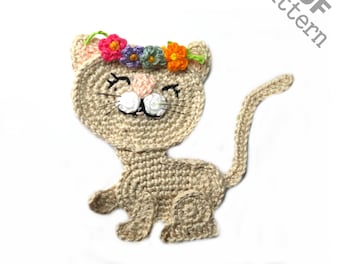 Patrón de crochet para apliques de gato, versión estadounidense, descarga instantánea en PDF