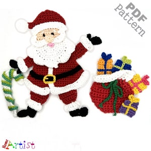May include: Crochet pattern for a Santa Claus and a bag of presents. The pattern is in PDF format.