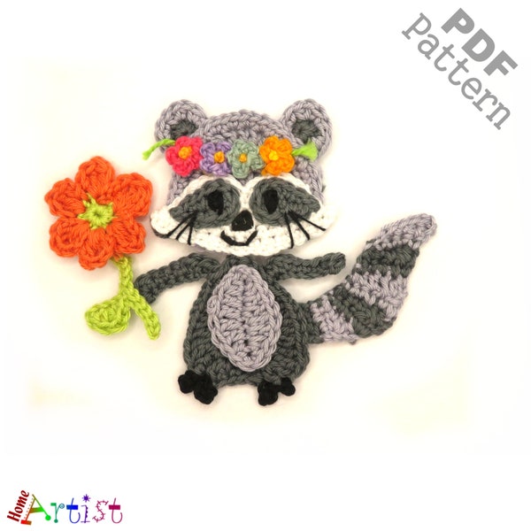 Crochet Pattern - Instant PDF Download - Raccoon Crochet Applique Pattern applique