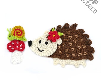 Crochet Pattern - Instant PDF Download - Hedgehog crochet pattern applique