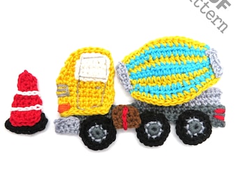 Crochet Pattern - Instant PDF Download - Cement mixer truck Crochet Applique Pattern applique