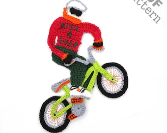 Haakpatroon fiets Biker BMX appliqué patch Amerikaanse versie Instant pdf-download