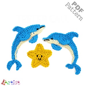 Crochet Pattern Dolphin Sea Star Applique Patch US version Instant PDF Download