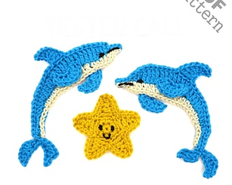 Crochet Pattern - Instant PDF Download - Dolphin + Sea star crochet Pattern applique