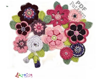 Crochet Flower Applique Patterns: US Version Bundle PDF Download ENG
