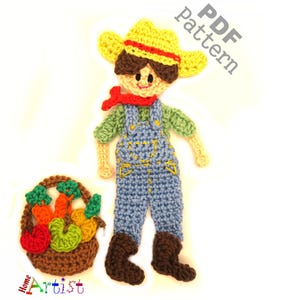 Crochet Pattern Farmer Boy/Girl Applique Patch US version Instant PDF Download