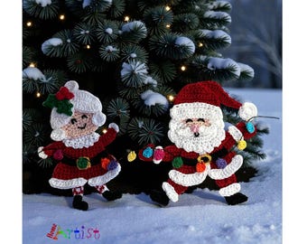 Crochet Pattern Happy Santa Duo Chrisrmas Applique Patch US version Instant PDF Download
