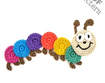 Crochet Pattern - Instant PDF Download - Caterpillar Crochet Applique Pattern applique