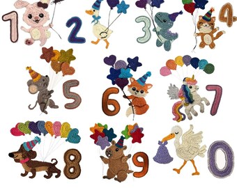 Crochet Animal Numbers 1 - 10 Applique Pattern US version Instant PDF Download