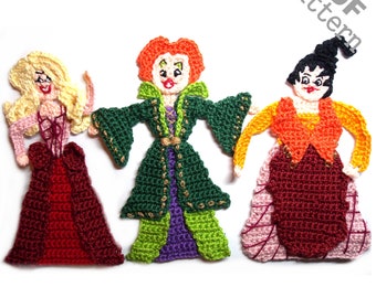 Crochet Pattern - Instant PDF Download - Sisters Witch - Crochet Pattern  - Halloween Witches - Crochet Witches - Halloween - Witch applique