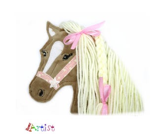 Embroidered Felt Horse Applique - Pony Head Patch - Nursery Decor