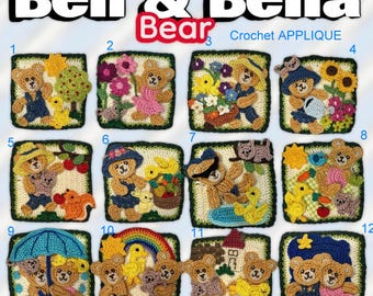 Custom Crochet Granny Square Appliques: Storyteller Bear Cotton Sew-On Patches
