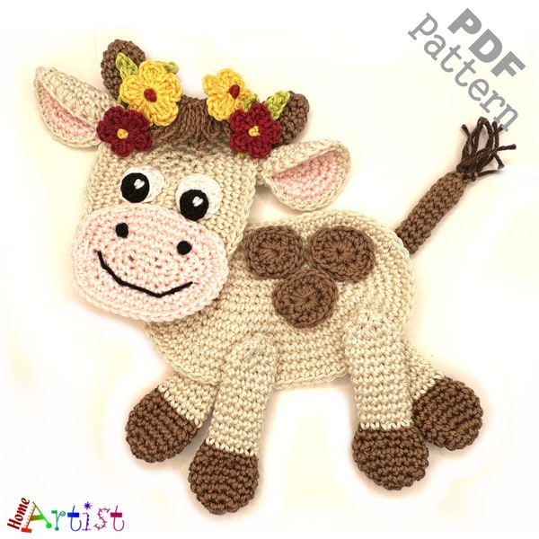 Cow with 3d effect Crochet Pattern - Instant PDF Download - Crochet Applique Pattern