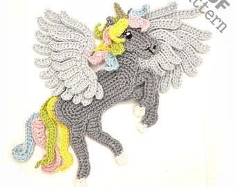 Crochet Pattern - Instant PDF Download - Pegasus Crochet Applique Pattern applique