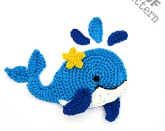 Crochet Pattern Whale  Sea creature Applique Patch US version Instant PDF Download