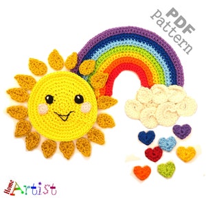 Wzór szydełkowy Sun Clouds Rainbow Applique Patch Wersja amerykańska Natychmiastowe pobranie pliku PDF