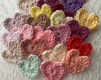 24 Crochet Hearts APPLIQUE various colors